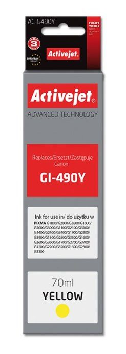 Activejet AC-G490Y tindikassett (asendus Canon GI-490Y-le; Supreme; 70 ml; 7000 lehte, kollane)
