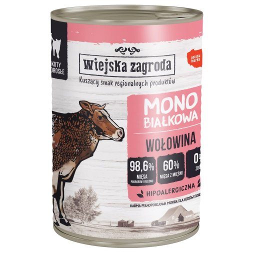 WIEJSKA ZAGRODA Monoprotein veiseliha - märgkassitoit - 400g