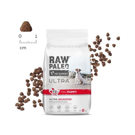 VETEXPERT Raw Paleo Ultra Mini Puppy Beef - kuiv koeratoit väikeste tõugude kutsikatele - 2 kg