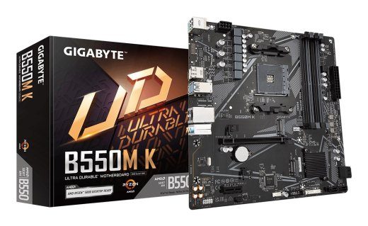 GIGABYTE B550M K eemuaterjaam - AMD Ryzen 5000 protsessoreid, kuni 4733MHz DDR4, 1xPCIe 4.0 + 1xPCIe 3.0 M.2, 1GbE LAN, USB 3.2 Gen 1