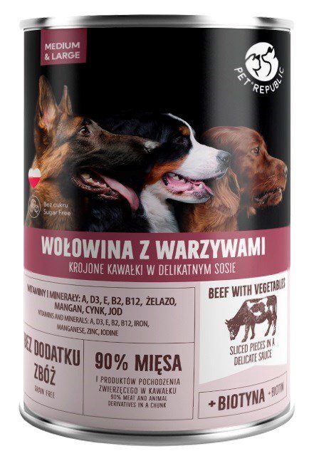 Pet Republic täiskasvanud keskmise ja suure tõu veis köögiviljadega märgkoeratoit 1250g
