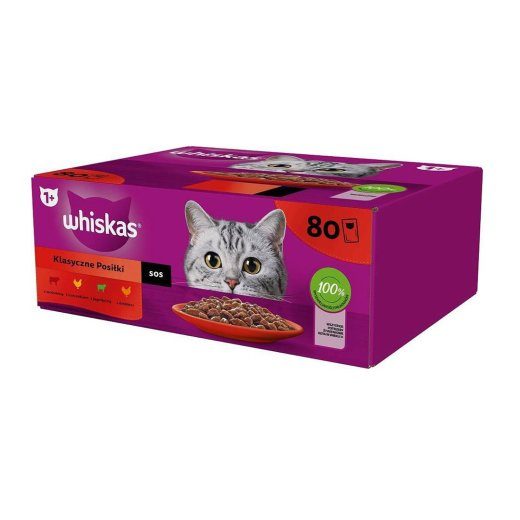WHISKAS Klassikalised road kastmes Linnuliha, lambaliha, veiseliha, kana - märgkassitoit - 80x85g