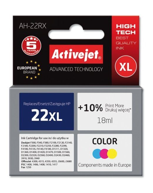 Activejet AH-22RX tint (asendub HP 22XL C9352A-ga; Premium; 18 ml; värviline)