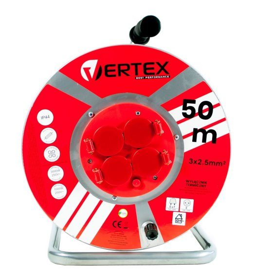 VERTEX PB50METAL laienduskaabel 50 m 3x2,5 mm 3000 W IP44 Must