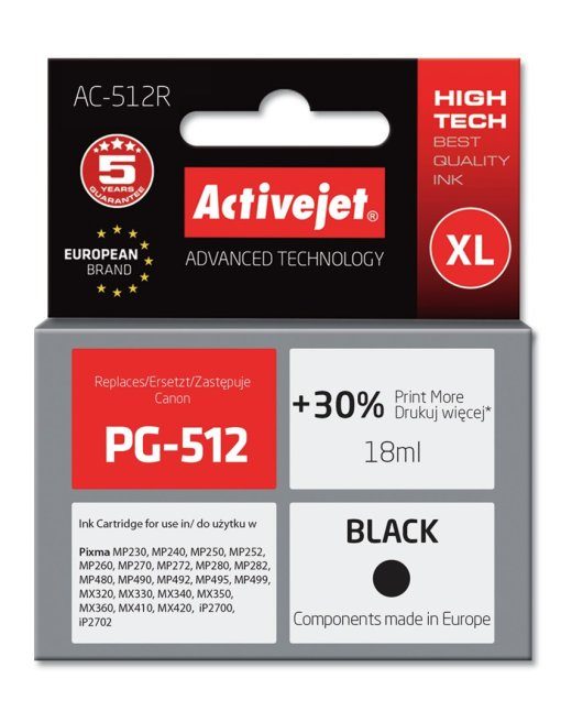 Activejet AC-512R Tint (asendus Canon PG-512; Premium; 18 ml; must)
