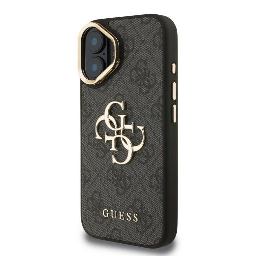 Guess PU 4G Metal Logo Stand Camera Frame Case iPhone 16 jaoks / Black