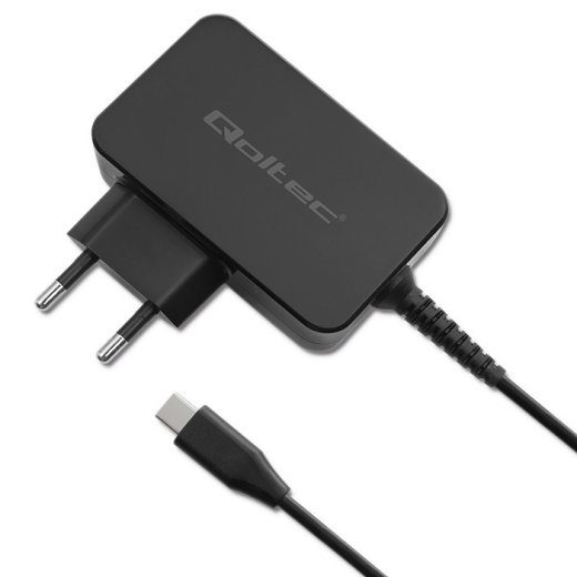 Qoltec 52386 GaN POWER PRO laadija 1xUSB-C 65W 5-20V 3-3.25A Must