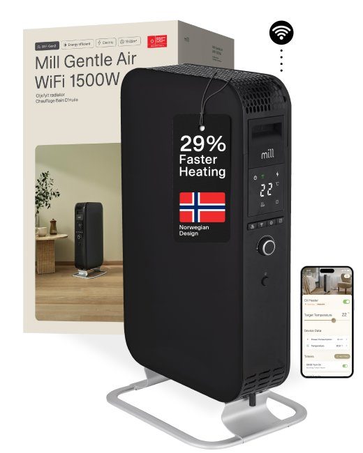 Mill Heater OIL1500WIFI3 Gentle Air Oil Filled Radiator 1500 W Suitable for rooms up to 22 m² Black