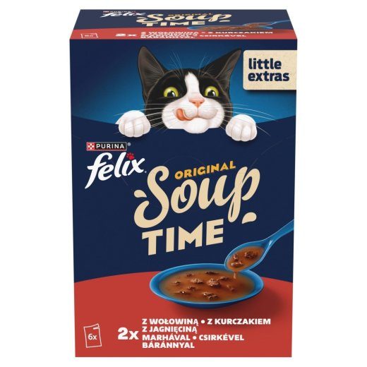PURINA Felix Original Soup Time Box Veis, lambaliha, kana - märg kassitoit - 6x48g