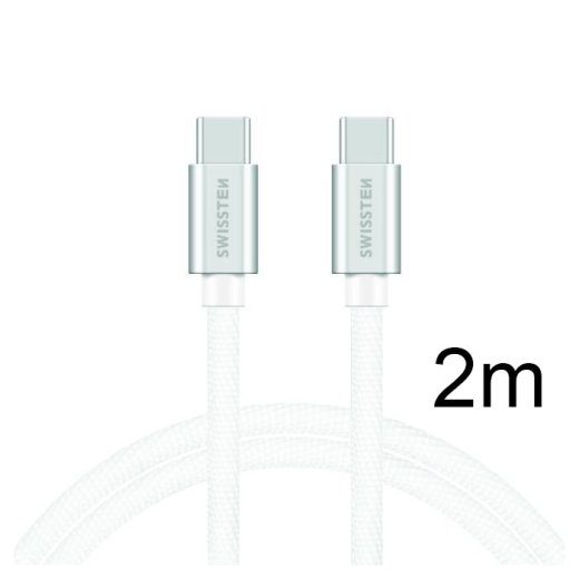 Swissten Tekstilės universalus greito įkrovimo 3.0 USB-C į USB-C duomenų ir įkrovimo kabelis 2m