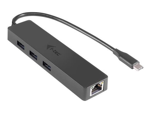 i-Tec USB C Slim 3-portiline HUB koos Gigabit Ethernet adapteriga must