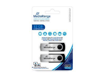 MediaRange MR911-2 32GB USB 2.0 mäluflash draiver must hõbedane