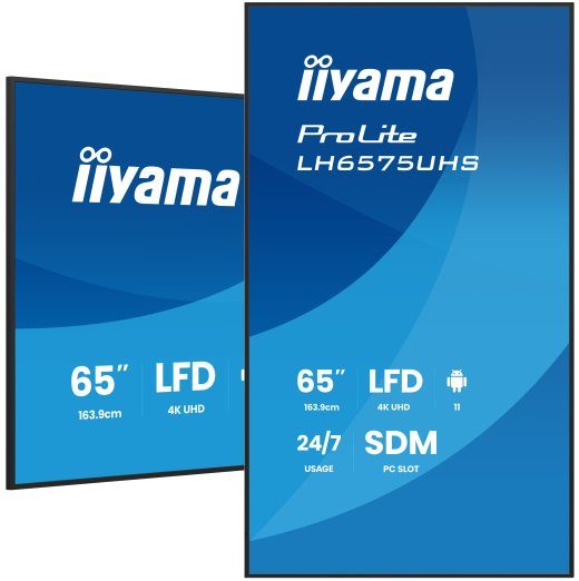 LH6575UHS-B2AG 65" 4K UHD profesionalus skaidraus reklamavimo ekranas 24/7, kuris naudoja Android OS, FailOver ir Intel® SDM slotą