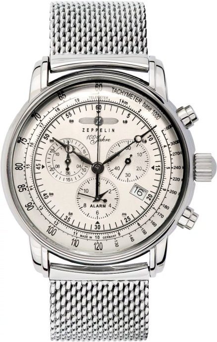 Zeppelin 100 Jahre Kvarts Chronograph Meeste Kell 42mm Hõbedane Cirkkel Roostevaba Terase Võrgukärg