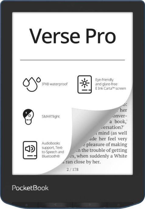 E-Reader POCKETBOOK Verse Pro 6" 1072x1448 1xUSB-C Wireless LAN Bluetooth Azure PB634-A-WW