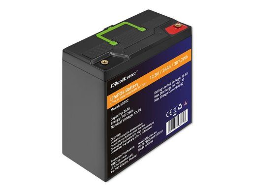 QOLTEC 53702 LiFePO4 liitiumioonaku / 12,8V / 24Ah / 307,2Wh / BMS