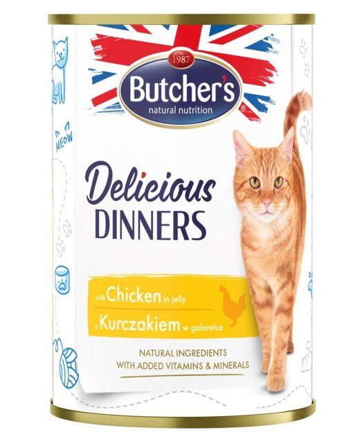 BUTCHER'S Delicious Dinners kana želees tükid - märgkassitoit - 400g