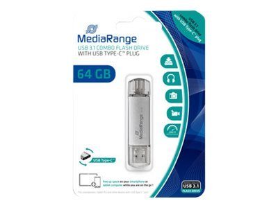 MediaRange 64GB USB 3.1/USB-C Combo USB-mälupulk Hõbe