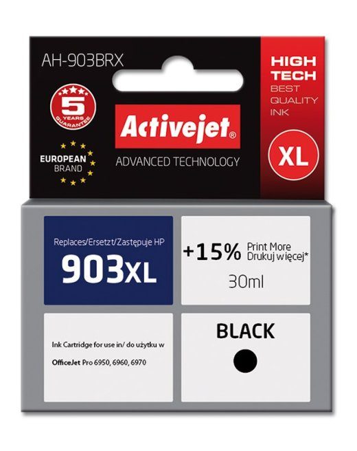 Activejet AH-903BRX must tint (HP 903XL T6M15AE jaoks; Premium; 30 ml)