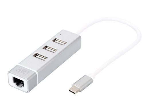 Digitus USB Type-C 3-portiline hub + kiire Ethernet LAN adapter DA-70253