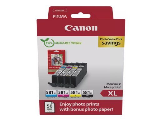 Canon CLI 581XL C/M/Y/BK Photo Value Pack Black Yellow Cyan Magenta Ink Tank/Paper Set