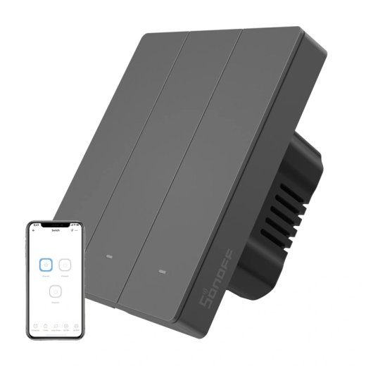 Nutikas WiFi seinlüliti SONOFF M5-3C-80 (3-kanal, raamile, grafiit)