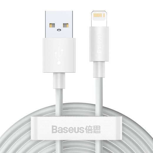 Baseus Simple Wisdom Duomenų Kabelių Rinkinys USB į Lightning 2.4A 1.5m (2vnt/set) / balta