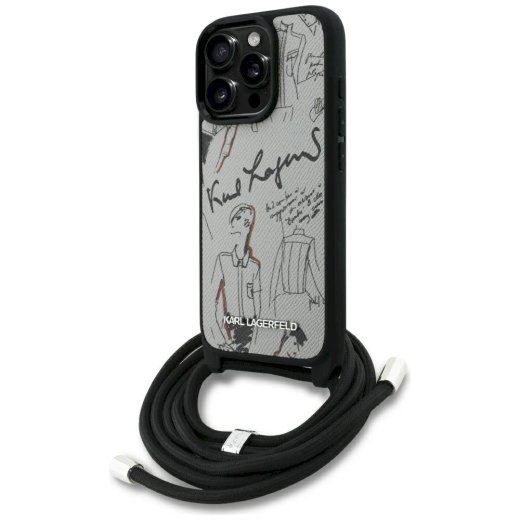 Karl Lagerfeld Rinnakott Granuleeritud muster ja logo ümbris iPhone 16 Pro jaoks / hall