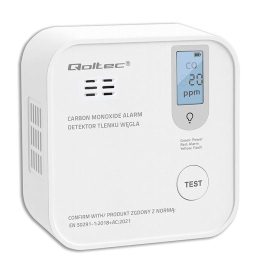 Qoltec 52577 Juhtmevaba süsinikmonooksiidi (CO) sensor aku ja 10-aastase elueaga 85dB alarmiga LED