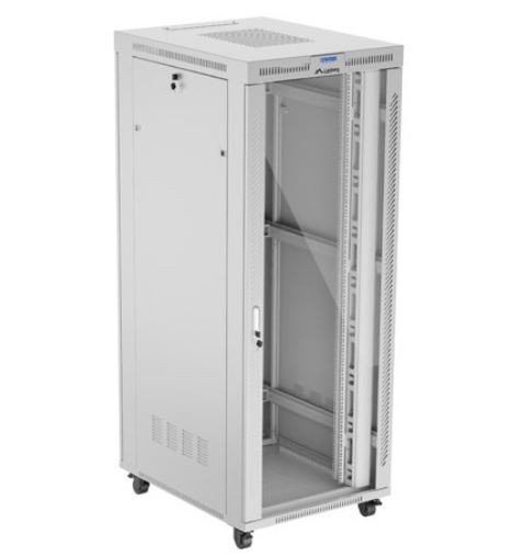 19" 42U 800x1000 Server Rack Cabinet, Gray, Glass Door, Flat Pack