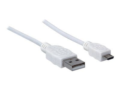 Manhattan USB-A kuni Micro-USB Kaabel, 1.8m, Mees kuni Mees, Valge, 480 Mbps (USB 2.0), Kiire USB, Eluaegne Garantii, Polükot