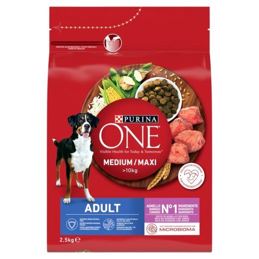 PURINA One Adult Medium/Maxi Lambaga ja riisiga - kuiv koeratoit - 2,5kg