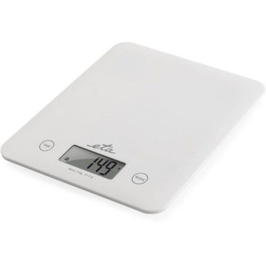 ETA Kitchen scales Maximum weight (capacity) 5 kg Graduation 1 g Display type LCD White
