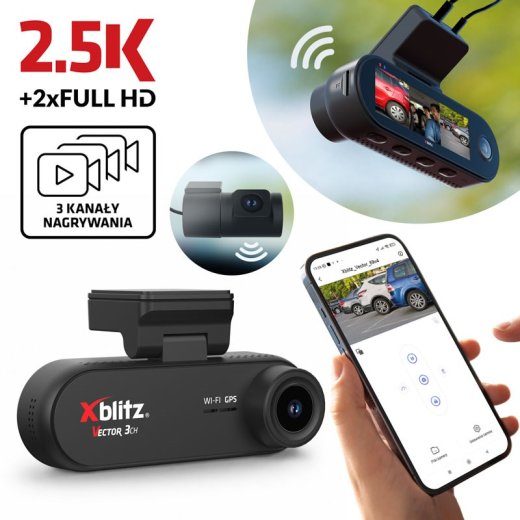 XBLITZ VECTOR 3CH 3-KANALIŲ DVR SU ATBLOKOS KAMERA, Wi-Fi IR GPS
