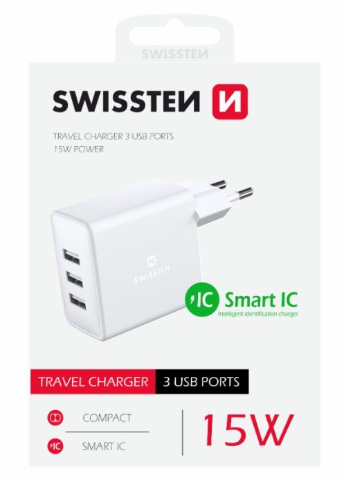 Swissten Smart IC reisilaadija 3x USB 3A 15W
