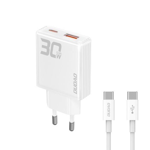 Dudao A30EU 30Watt GaN adapter 1xUSB-C 1xUSB-A (USB-C kuni USB-C kaabel kaasas)