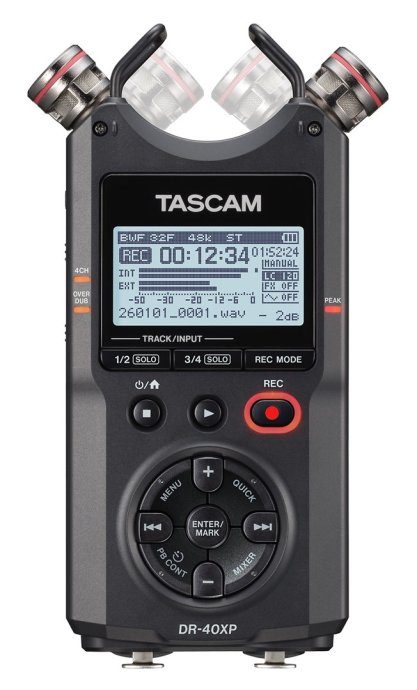 Tascam DR-40XP - mobiilne neljakanaline digitaalne helitoimetaja USB heliliidesega