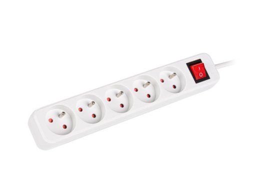 Lanberg kaabli toitepistik, 5X Prantsuse pistikut lüliti, kvaliteetseast vase, 1.5 m PS1-05E-0150-W