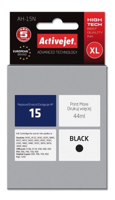 Activejet AH-15N tintkaar (asendab HP 15 C6615N; Supreme; 44 ml; must)