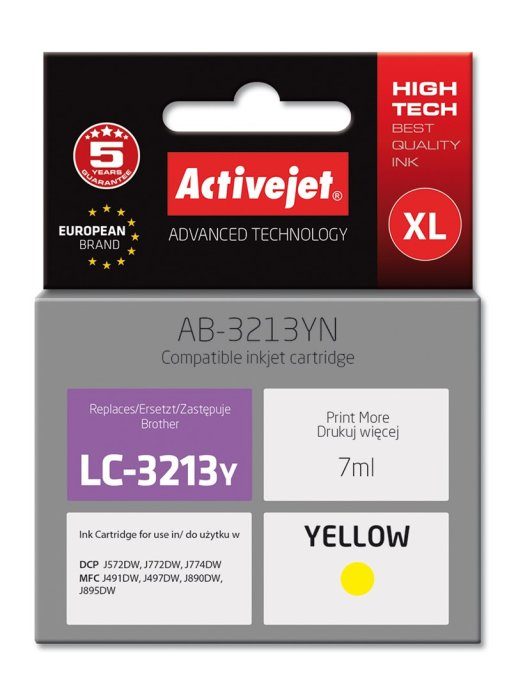 Activejet AB-3213YN Tintakasut (Brother LC3213Y asendaja; Supreme; 7 ml; kollane)