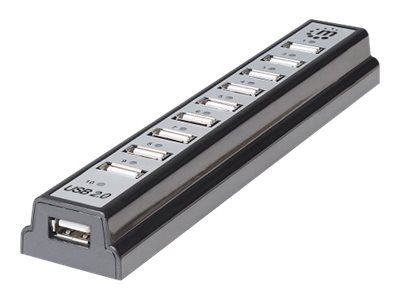 Manhattan 10-portiline USB-A laualahub, 480 Mbps (USB 2.0), must, kolmeaastane garantii