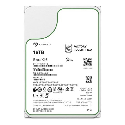 Seagate HDD Exos X16 - 16 TB - 3.5" - SATA 6 /s - OEM RECERTIFIED