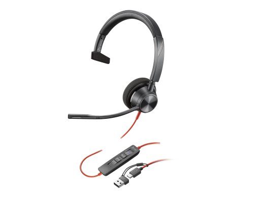 HP Poly Blackwire 3310 Monaural Microsoft Teams Sertifitseeritud USB-C Kõrvaklapid +USB-C/A Adapter
