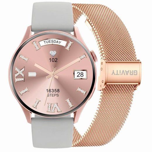 Išmanusis laikrodis Gravity diržas + apyrankė GT11-8 / Rožinis auksas