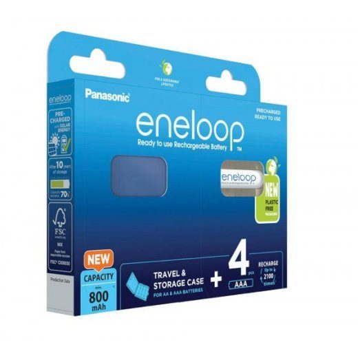 Panasonic ENELOOP AAA 800mAh laetavad patareid 4 tk + kotike (BK-4MCDE/4CP+CASE)