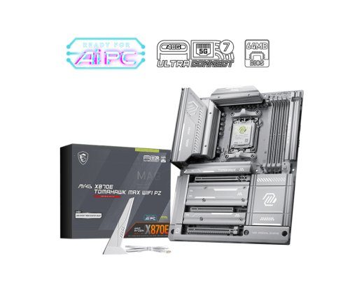 MAG X870E TOMAHAWK MAX WIFI PZ MSI Processor family AMD Processor socket AM5 DDR5 SDRAM Supported hard disk drive interfaces 4 x SATA-600 (RAID), 4