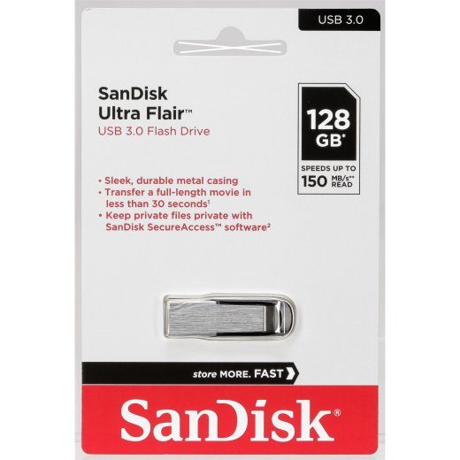 SanDisk Ultra Flair 128GB USB 3.0 Flash Drive Hõbe