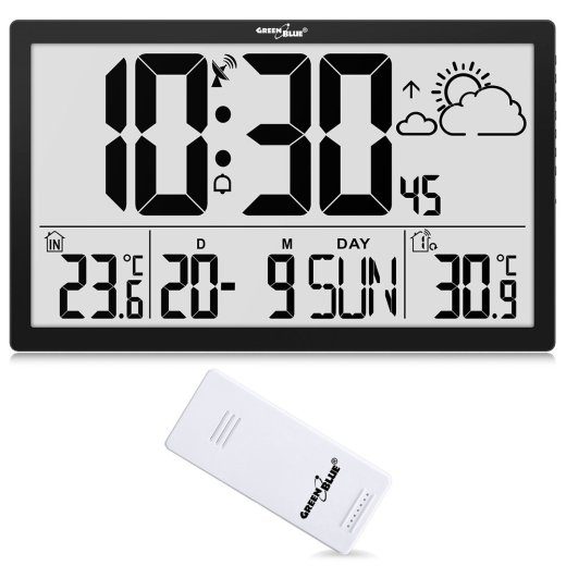 GreenBlue GB218 Eri suur LCD seinakella ilma ja temperatuuriga ja kuupäeva kuvajaga
