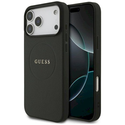 Guess Grained Ring MagSafe ümbris iPhone 17 Pro Max jaoks / must
