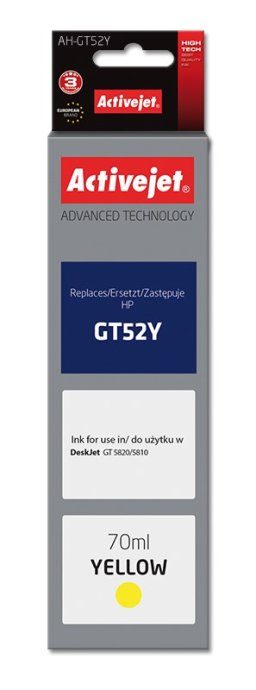 Activejet AH-GT52Y tindipudel (asendab HP GT52Y M0H56AE; Supreme; 70 ml; 8000 lehte, kollane)